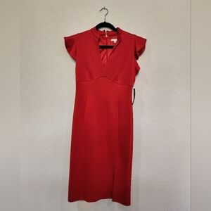 NWT New York & Company Red Flutter Sleeve Sheath Dress V-Neck Small